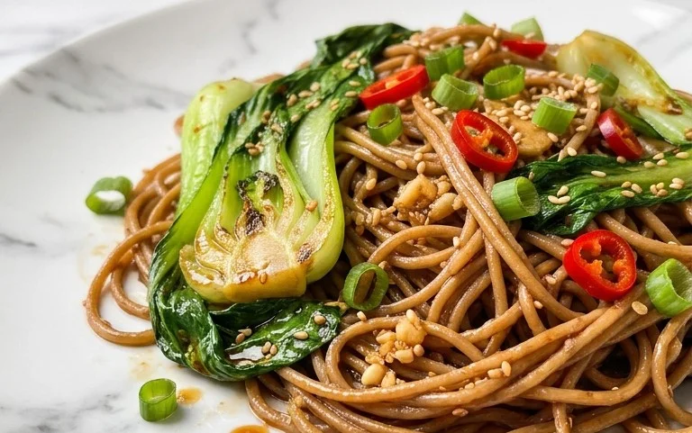 Spicy Garlic Soba Noodles with Bok Choy