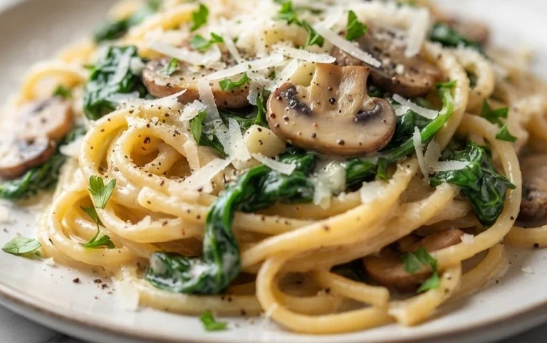 One-Pot Garlic Parmesan Pasta with Spinach and Mushrooms