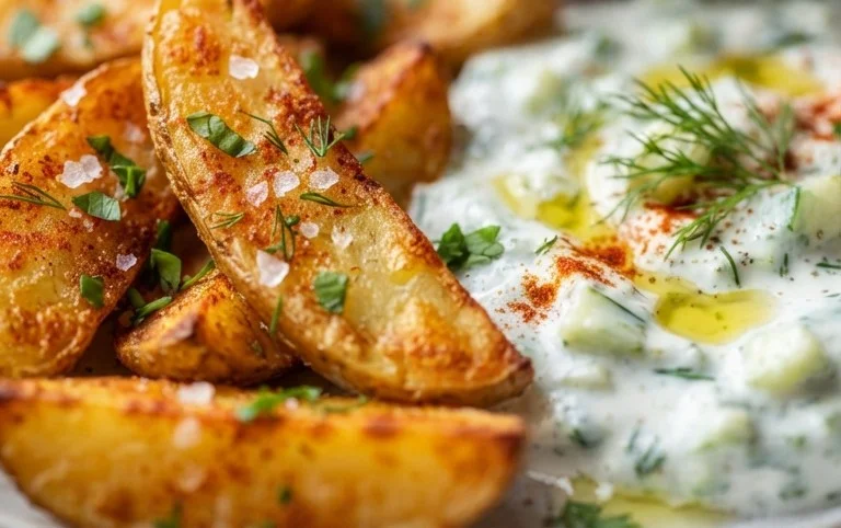 Kartoffelspalten mit Gurkendip