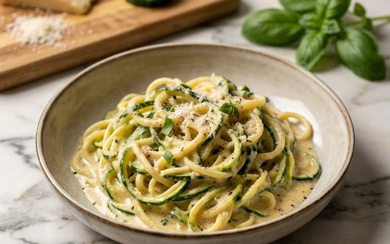 Zucchini-Spaghetti in cremiger Sauce– Zoodles