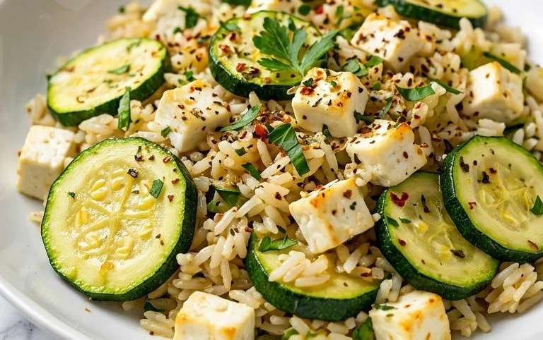 Zucchini-Reis-Pfanne mit Feta