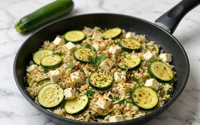 Zucchini-Reis-Pfanne mit Feta