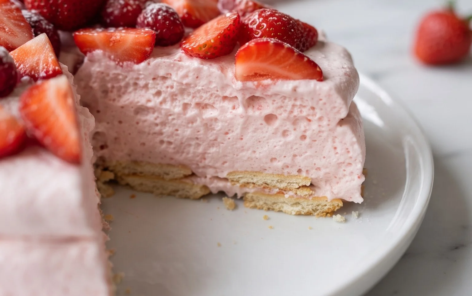 3 Ingredient No Bake Strawberry Cloud Cake