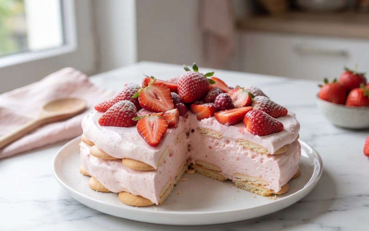 3 Ingredient No Bake Strawberry Cloud Cake