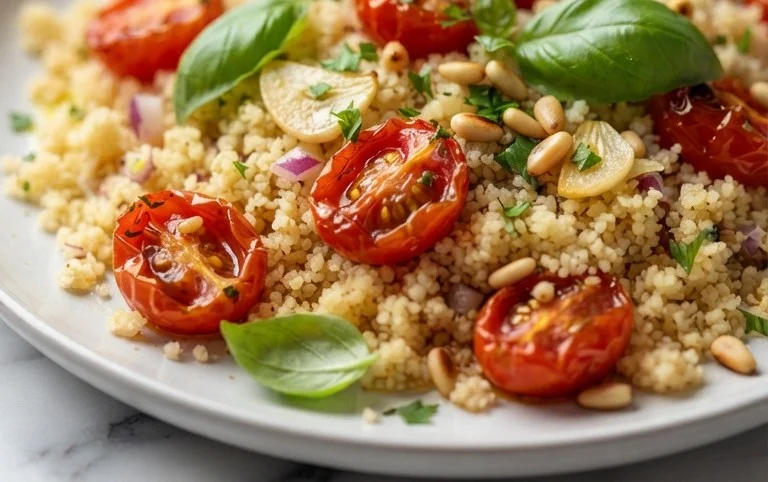 Healthy One-Pan Couscous With Garlic, Tomatoes And Basil