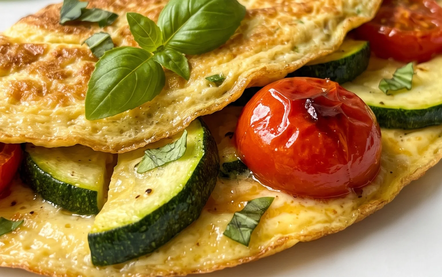Zucchini-Omelett mit Tomaten und Basilikum
