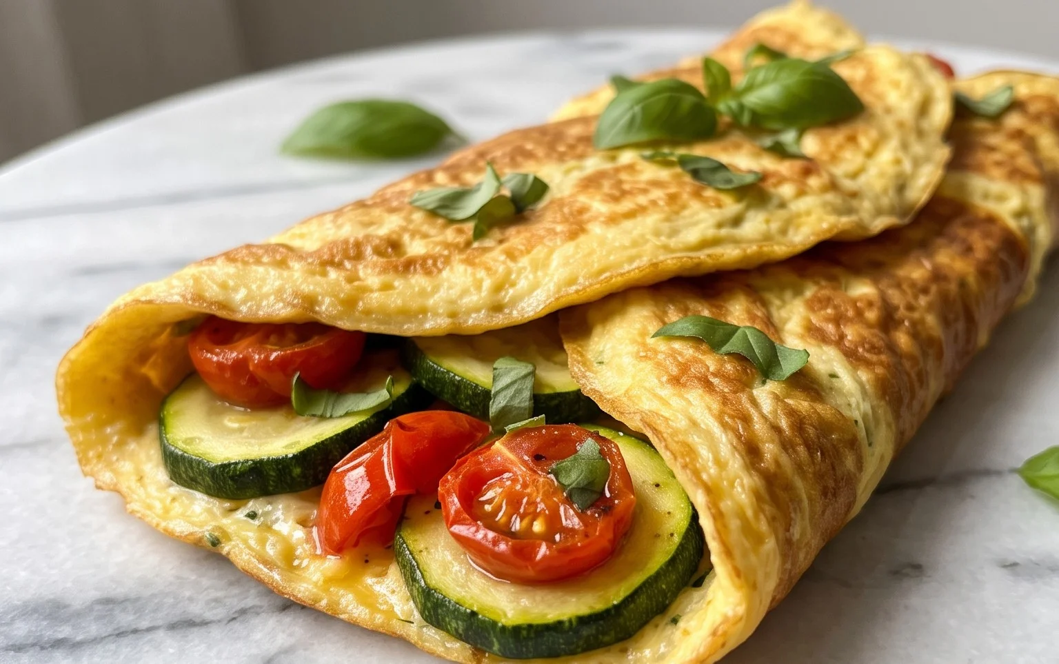 Zucchini-Omelett mit Tomaten und Basilikum