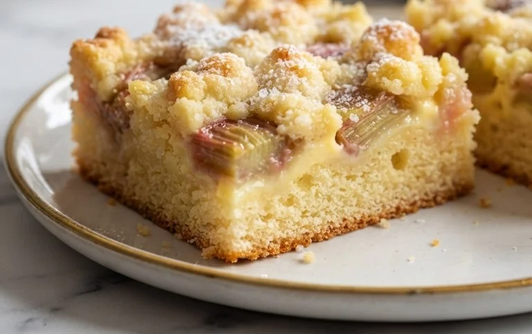 Rhabarberkuchen mit Pudding und Streuseln – wie von Oma