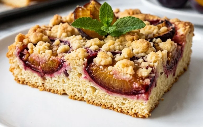Rezept für Streusel-Pflaumenkuchen vom Blech mit Hefeteig